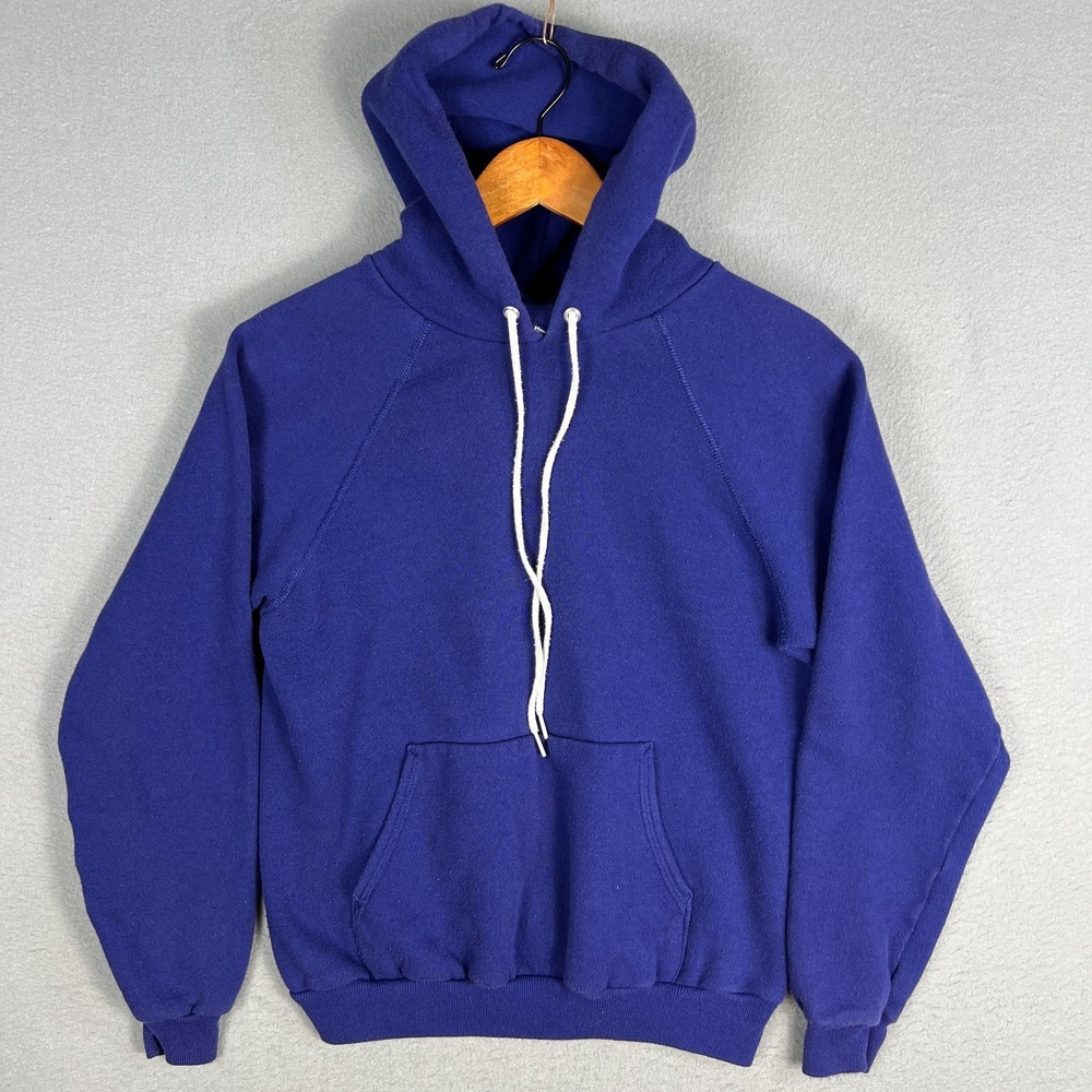 VTG Blank Hanes Hoodie Fits S Raglan 80s 90s Purple Sweatshirt Made in USA